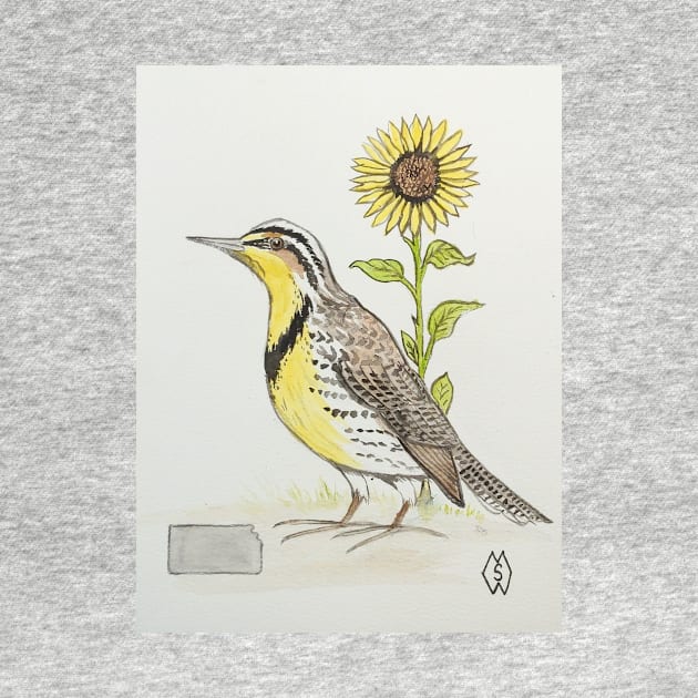 Kansas state bird & flower, the western meadowlark & sunflower by Matt Starr Fine Art